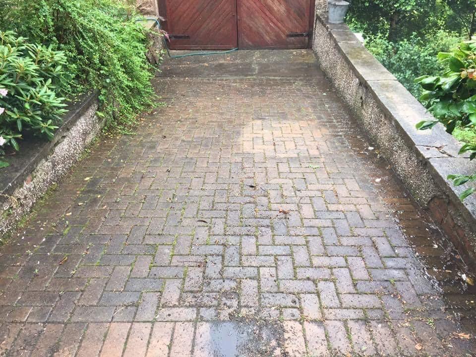 Driveway pressure washing before and after